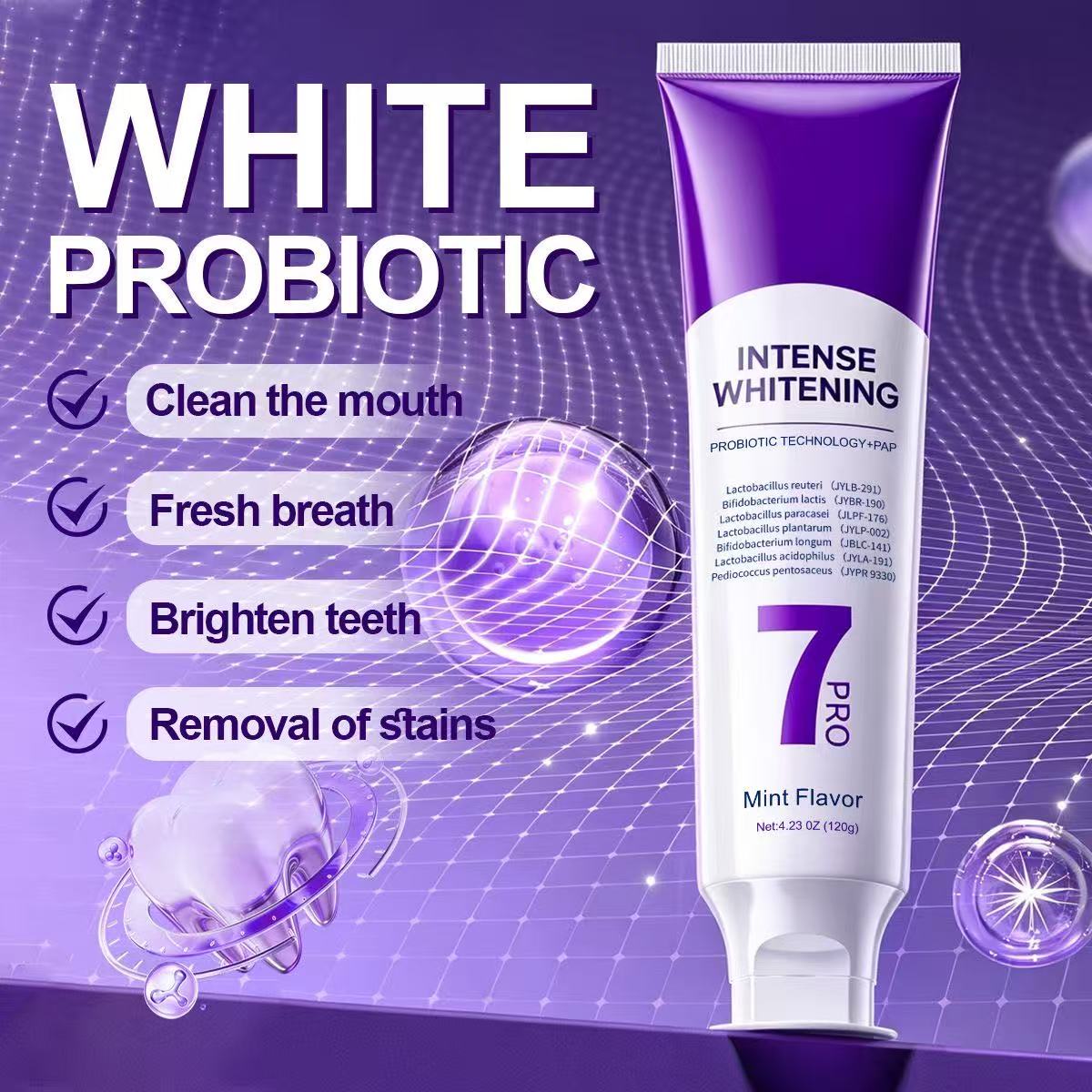 Teeth Whitening Treatment - 7-Pro Probiotic Whitening Toothpaste: Eliminates Yellowing
